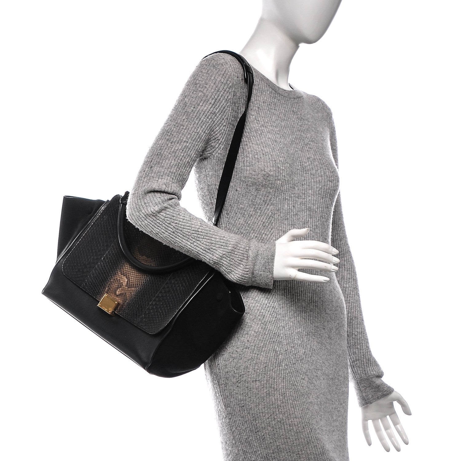 Celine Python Suede Small Trapeze Black 2 of 7