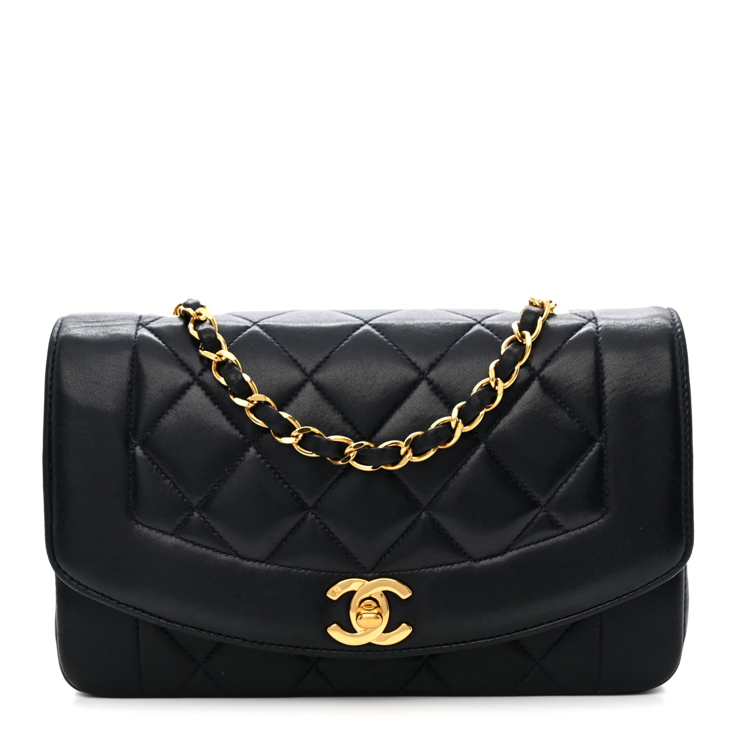 Lambskin Quilted Small Single Flap Navy