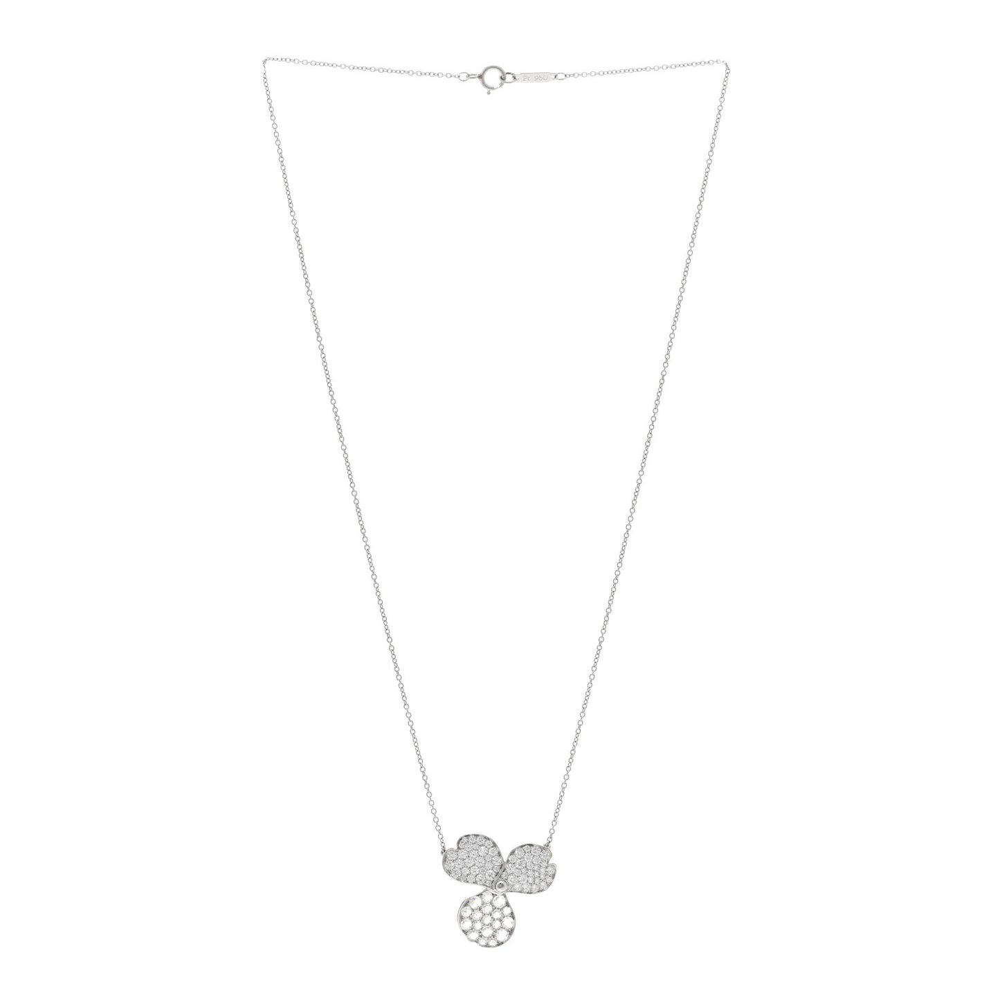 Platinum Diamond Large Paper Flowers Pave Pendant Necklace