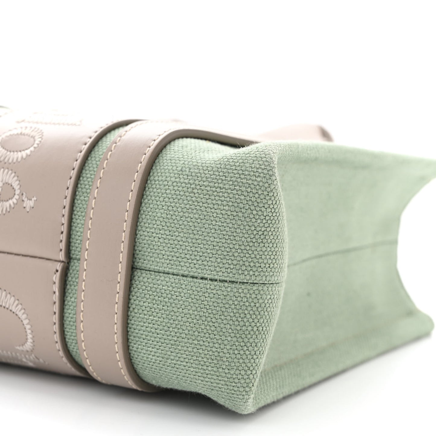 Cotton Calfskin Small Woody Ribbon Tote Faded Green