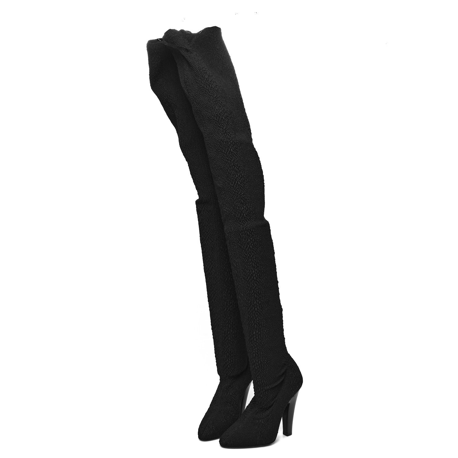 Saint Laurent Tessuto Pitone Stretch Over The Knee Boots 38 Black 3 of 6