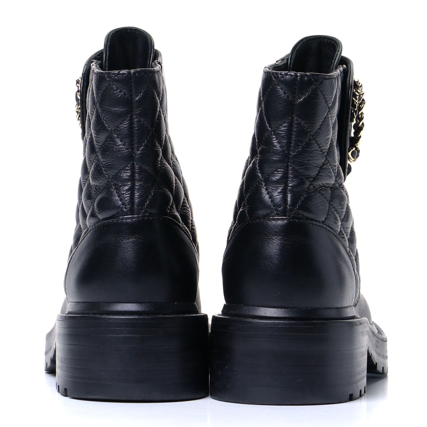 Shiny Goatskin Calfskin Quilted Lace Up Combat Boots 35 Black