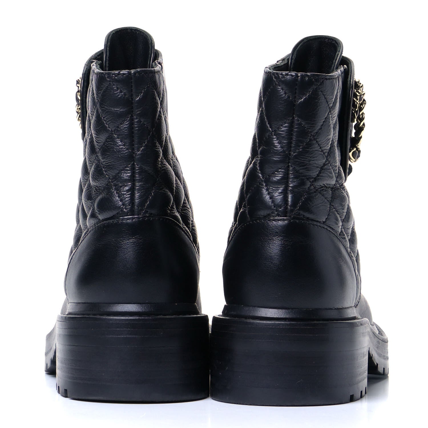 Chanel Shiny Goatskin Calfskin Quilted Lace Up Combat Boots 35 Black 3 of 5