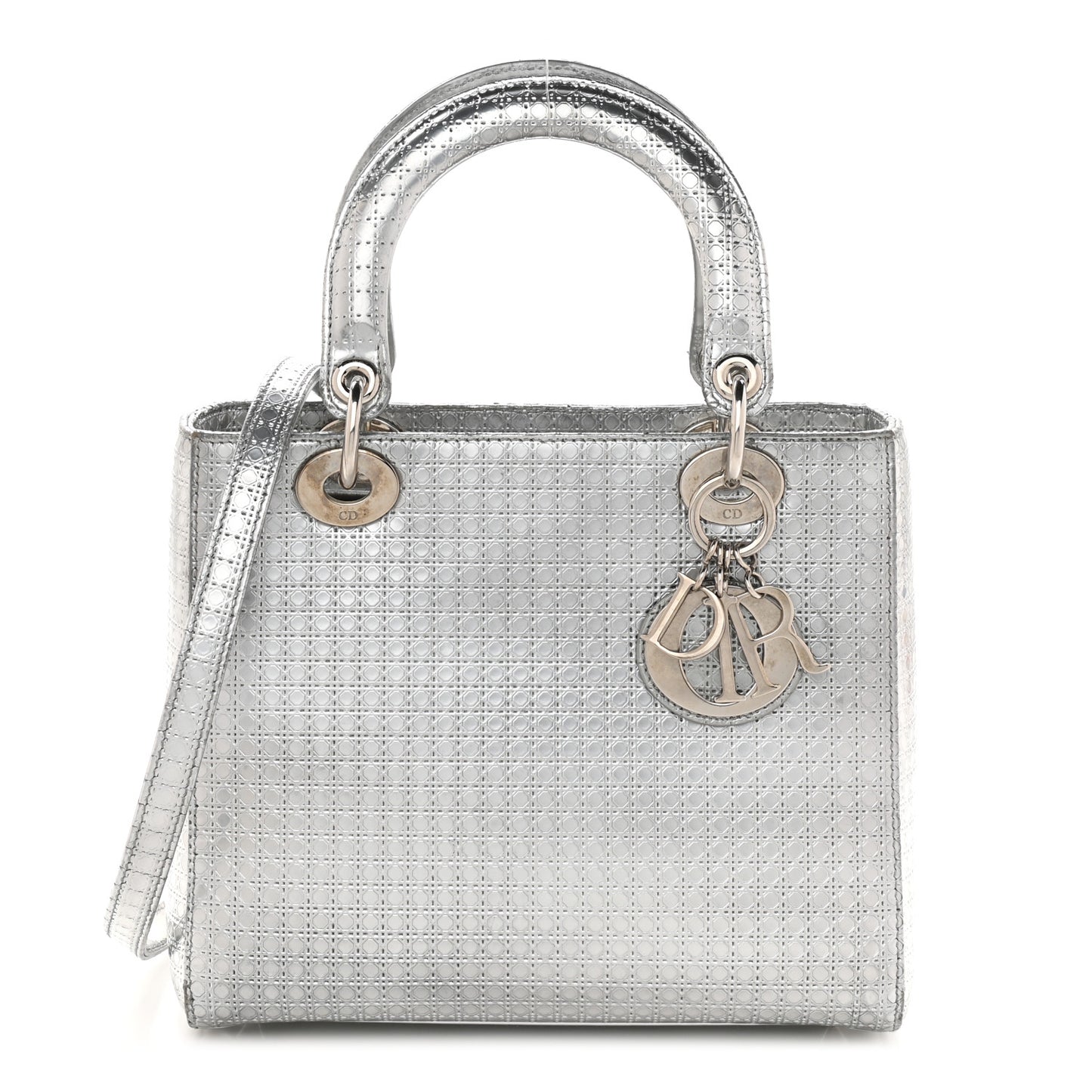 Metallic Patent Micro-Cannage Medium Lady Dior Silver