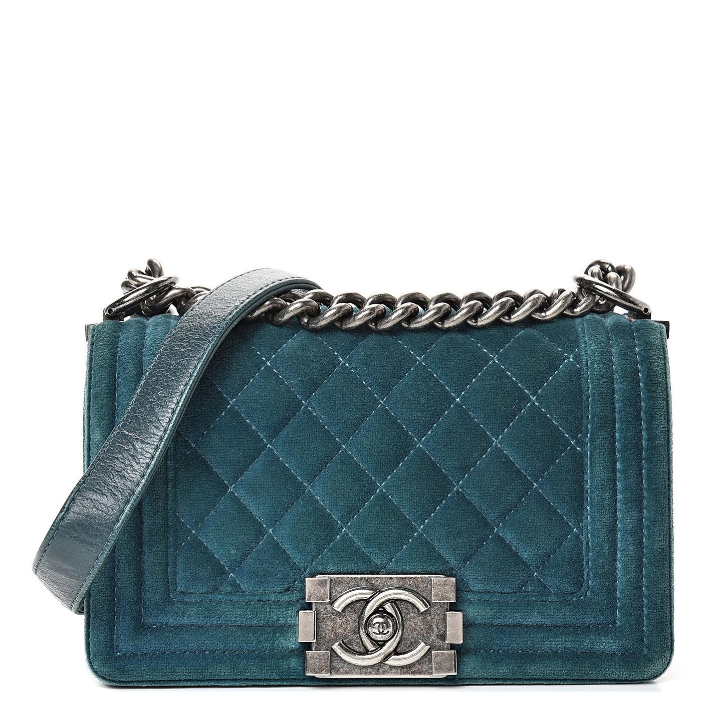 Velvet Quilted Small Boy Flap Turquoise