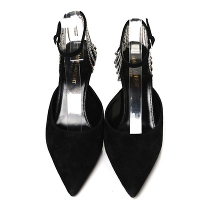 Saint Laurent Suede Chain Trim Pumps 37.5 Black 5 of 12