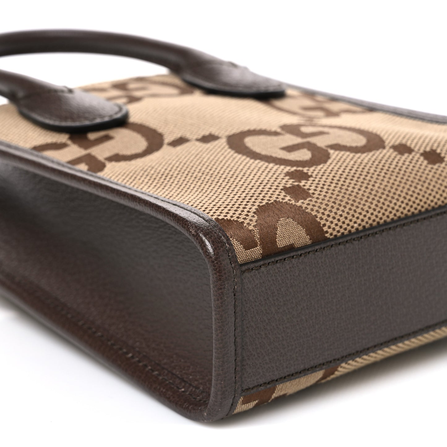 Monogram Jumbo GG Textured Dollar Calfskin Web Mini Vertical Tote Camel Ebony New Acero