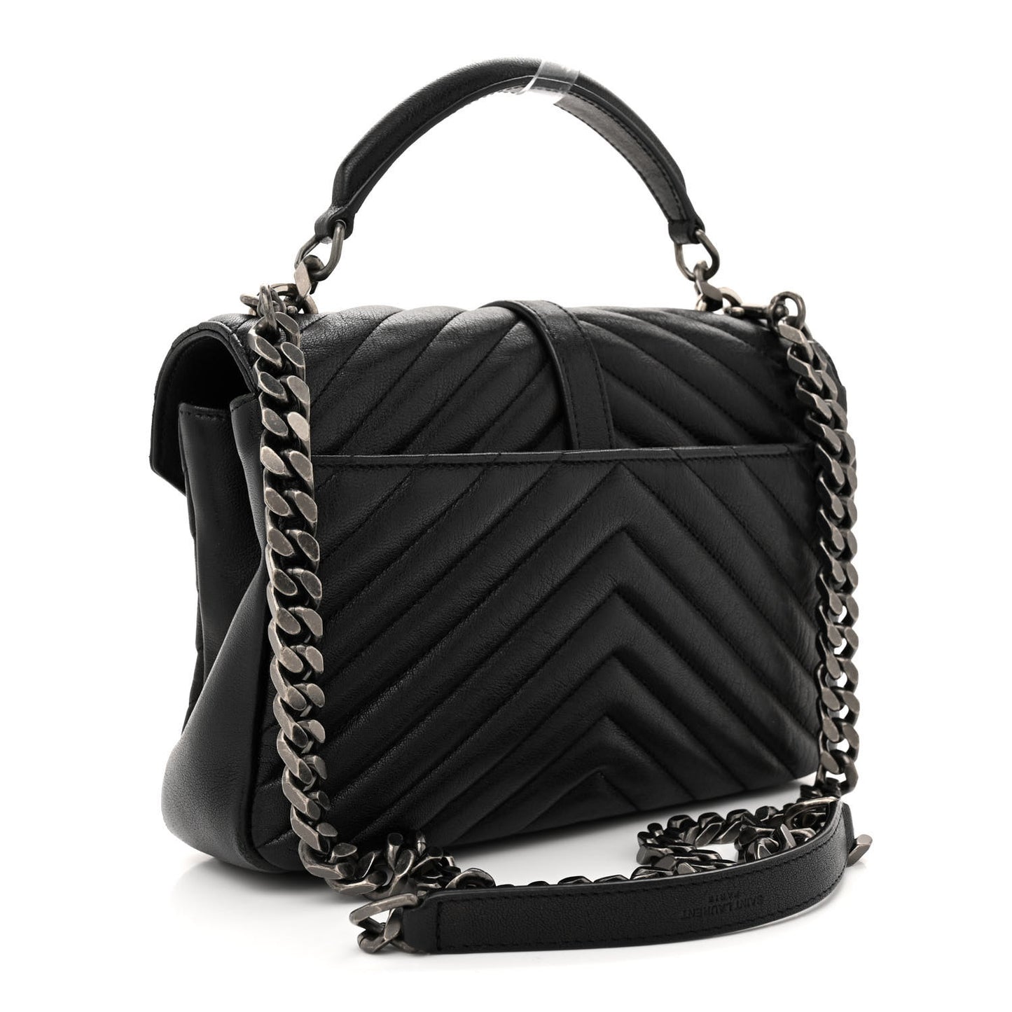 Sheepskin Matelasse Chevron Monogram Medium College Bag Black