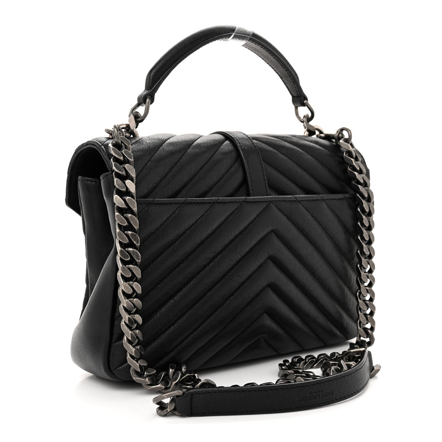 Saint Laurent Sheepskin Matelasse Chevron Monogram Medium College Bag Black 3 of 16