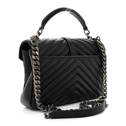 Saint Laurent Sheepskin Matelasse Chevron Monogram Medium College Bag Black 3 of 16