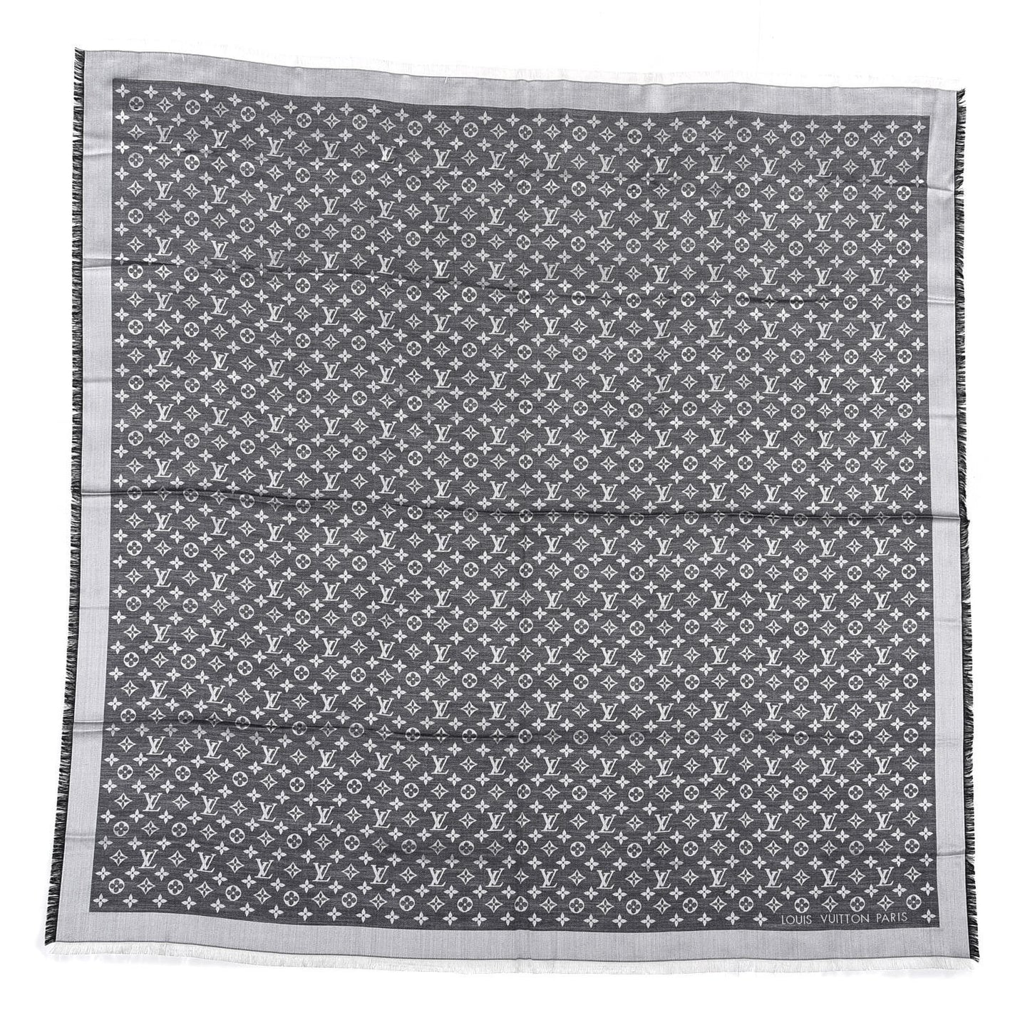 Wool Silk Monogram Denim Shawl Black