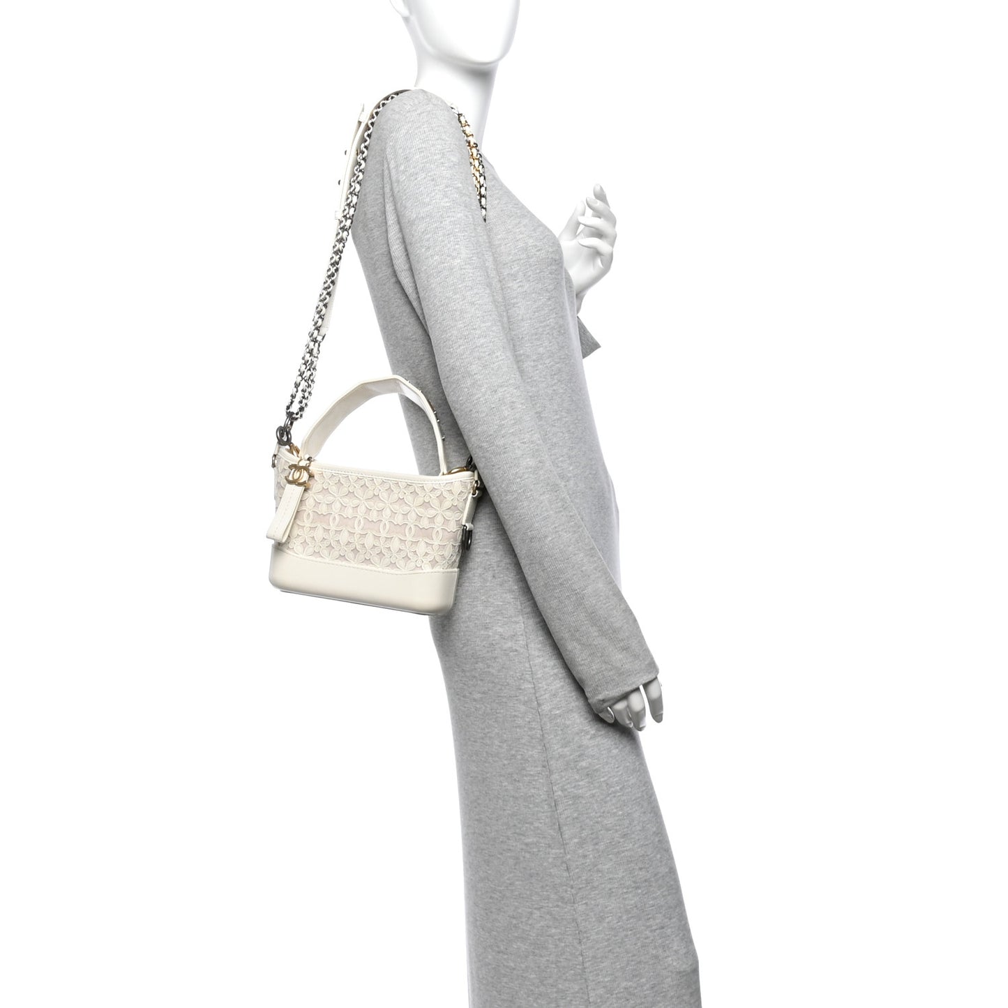 Calfskin Wool Felt Embossed Small Gabrielle Logo Hobo White