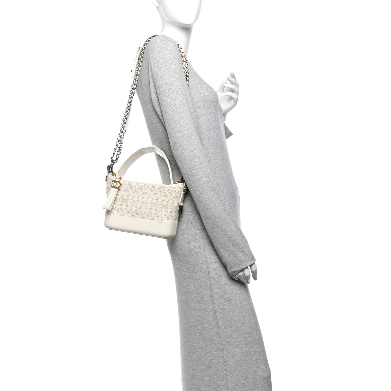 Chanel Calfskin Wool Felt Embossed Small Gabrielle Logo Hobo White 2 of 13