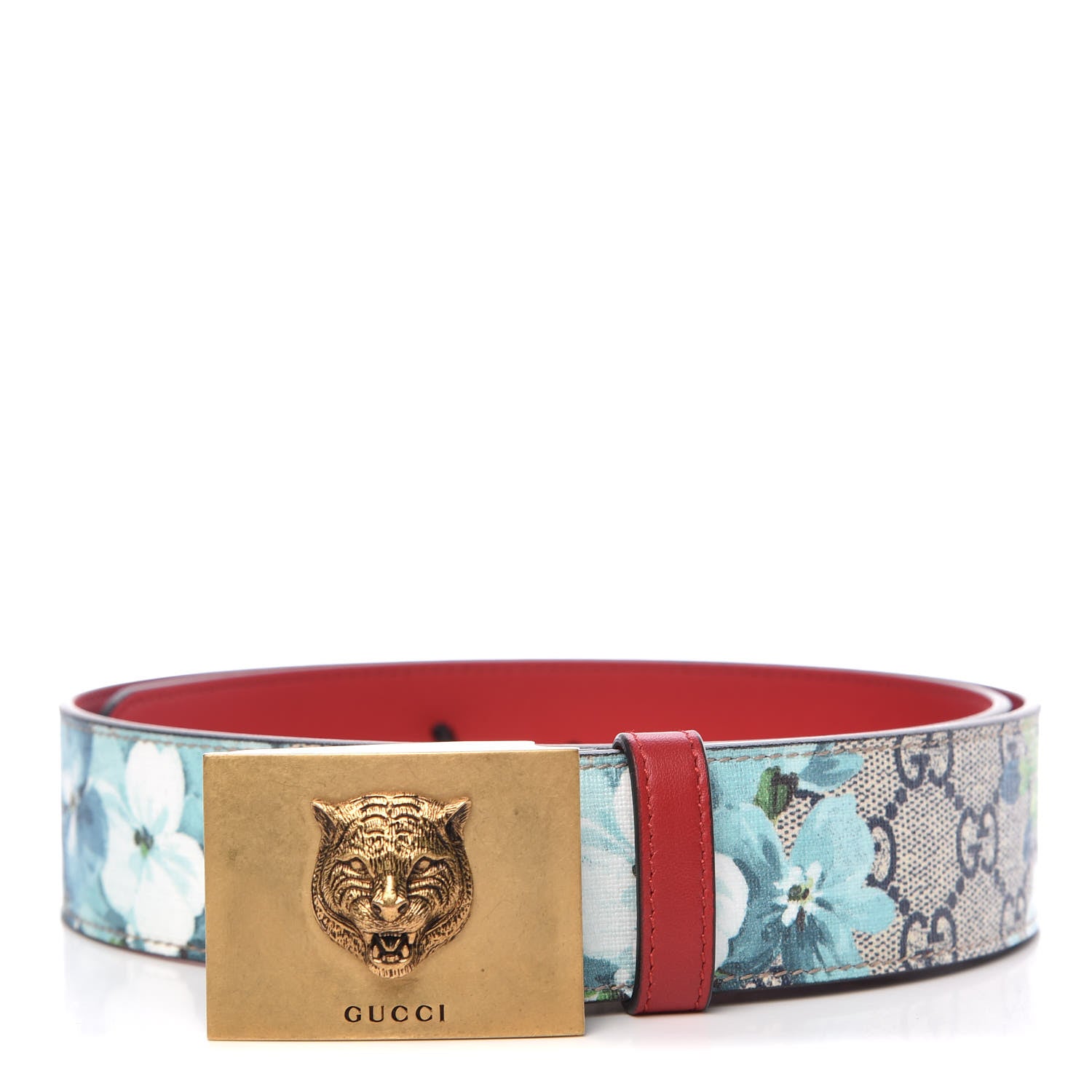 Gucci GG Plus Monogram Blooms Plaque Belt 80 32 Blue 1 of 6