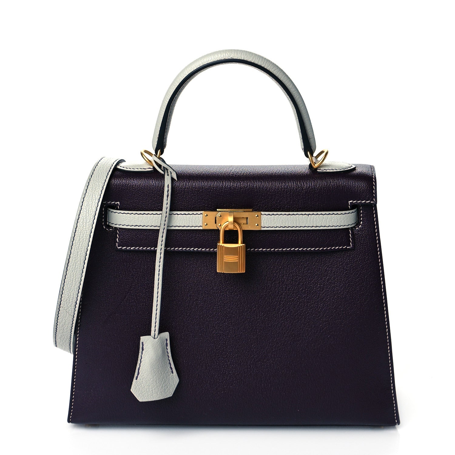 Hermes Chevre Mysore Horseshoe Kelly Sellier 25 Raisin Gris Mouette 1 of 10