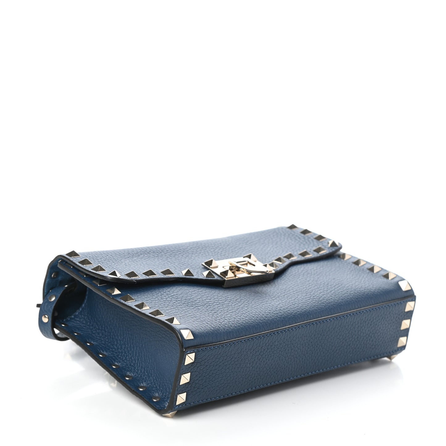 Pebbled Calfskin Medium Rockstud Flip Lock Crossbody Bag Peacock
