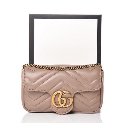 Gucci Calfskin Matelasse Super Mini GG Marmont Shoulder Bag Porcelain Rose 10 of 10