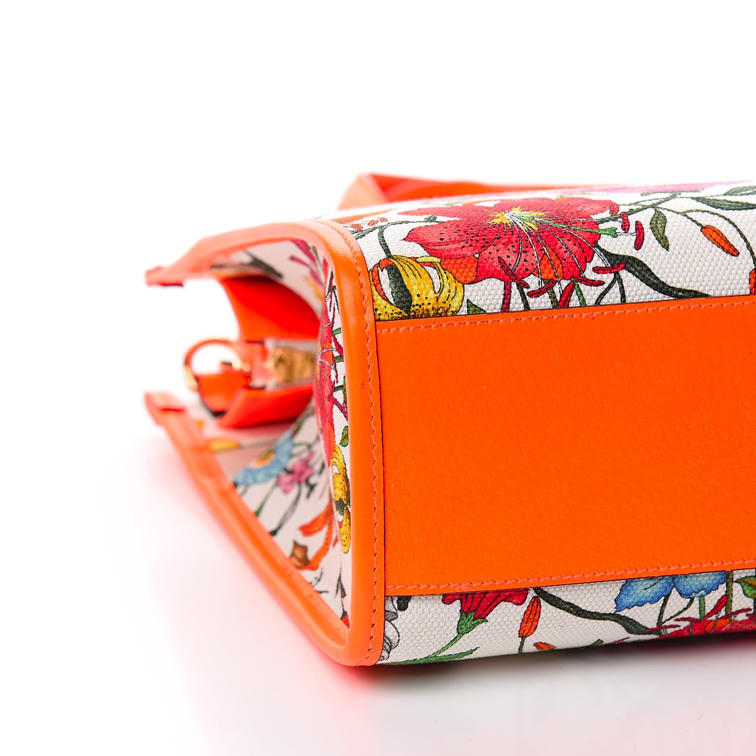 Gucci Canvas Medium Flora Tote White Multicolor Orange Fluo 8 of 11