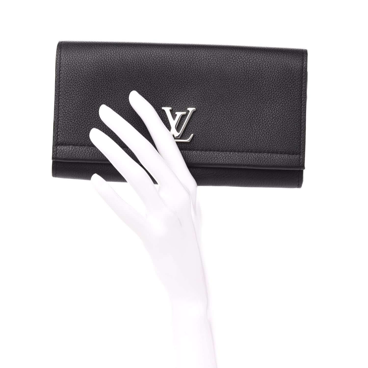 Louis Vuitton Calfskin Lockme II Wallet Black 2 of 10