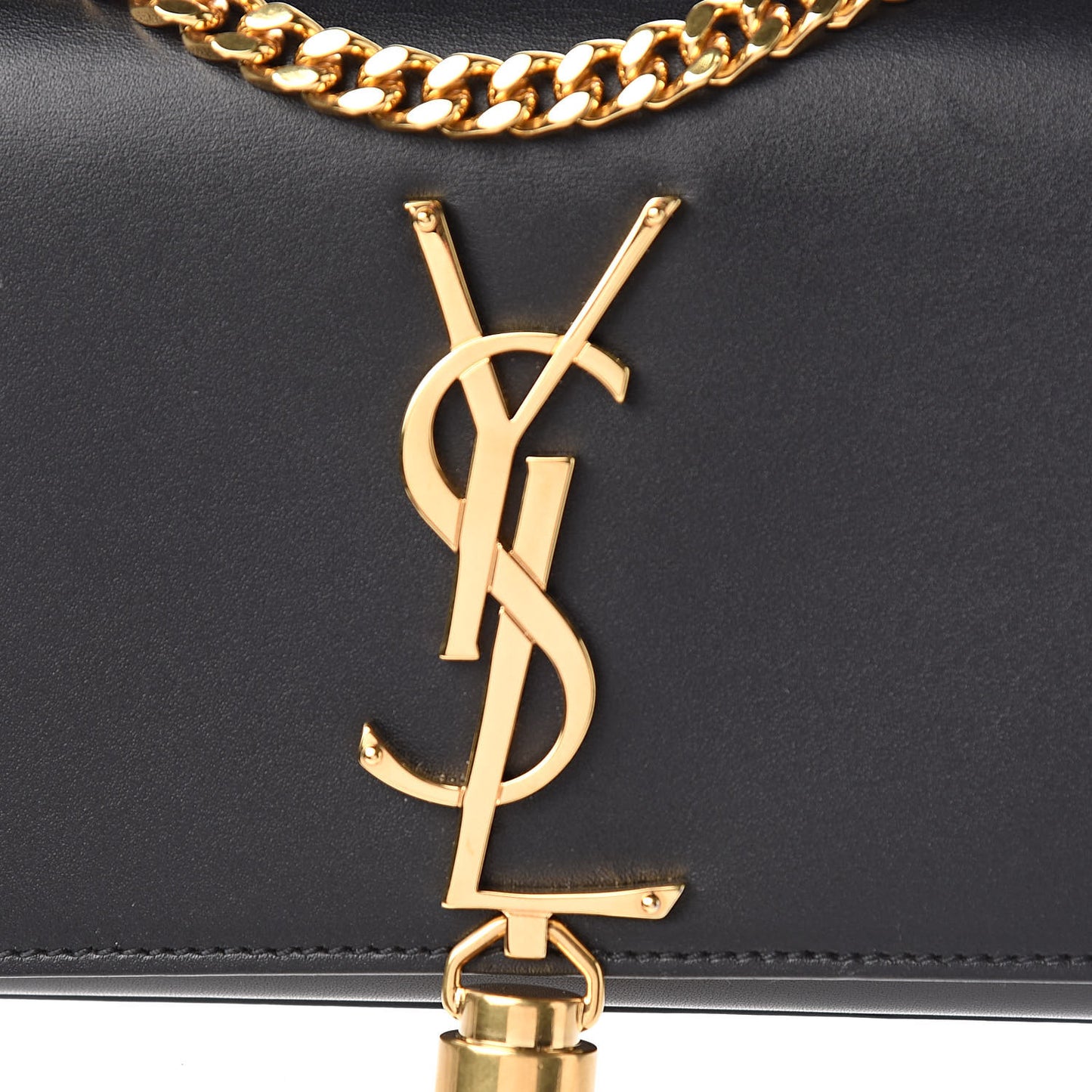 Calfskin Small Classic Monogram Kate Tassel Satchel Black