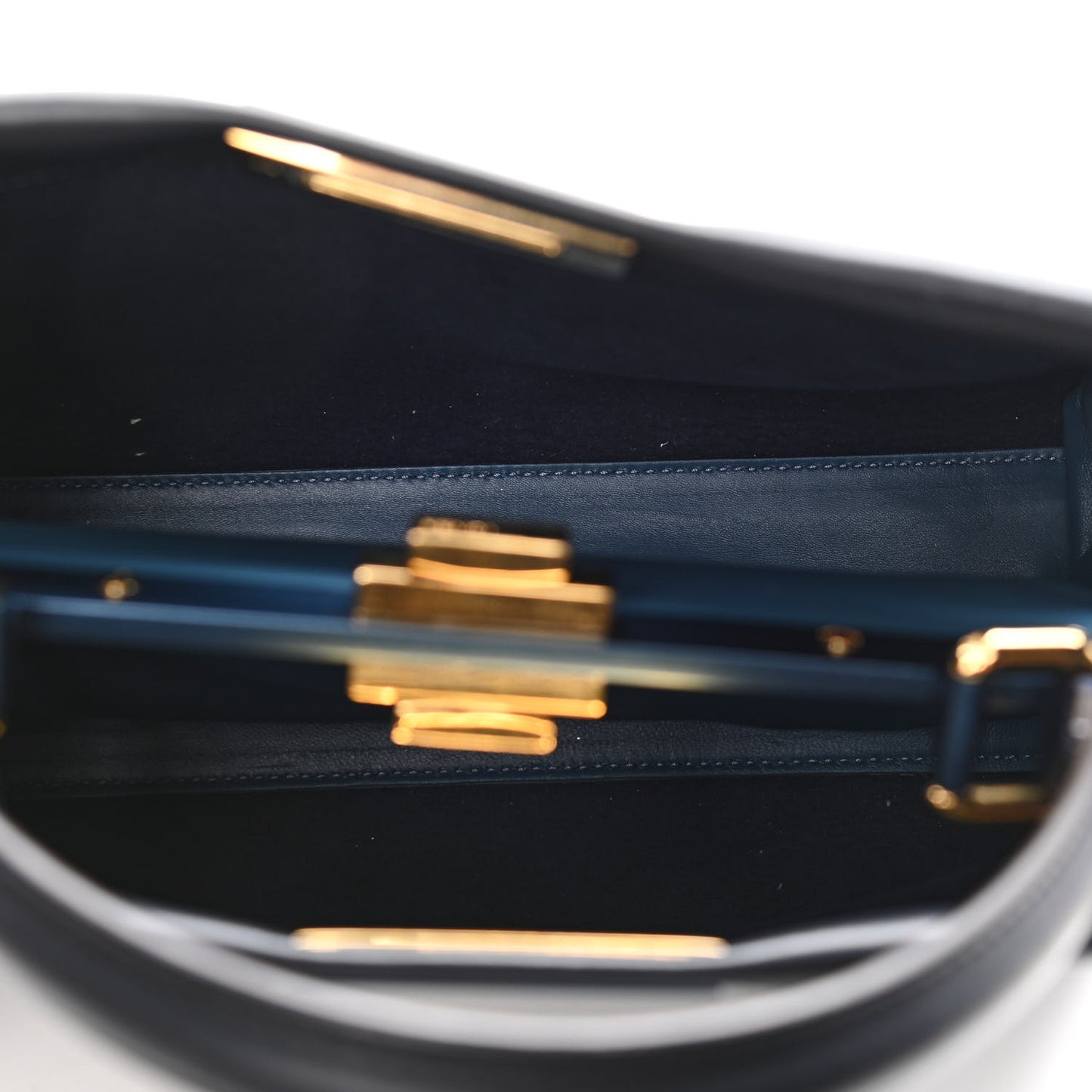 Vitello Seta Shiny Nappa Medium Peekaboo Iconic Satchel Blue Notte Turchese
