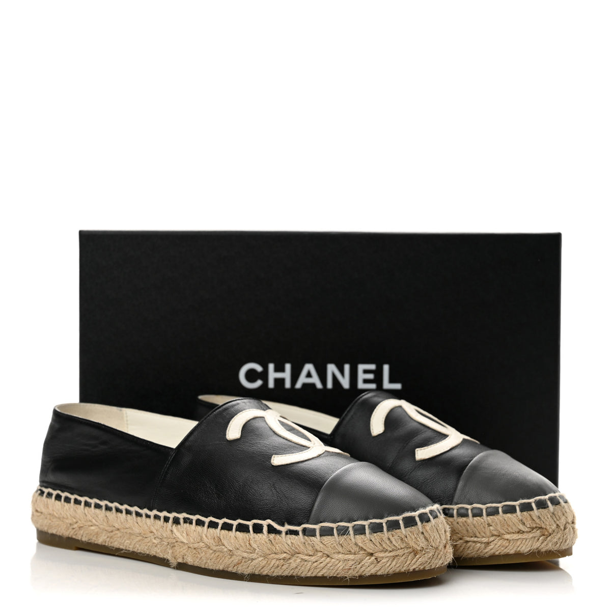 Chanel Lambskin CC Espadrilles 37 Black White Dark Grey 11 of 11