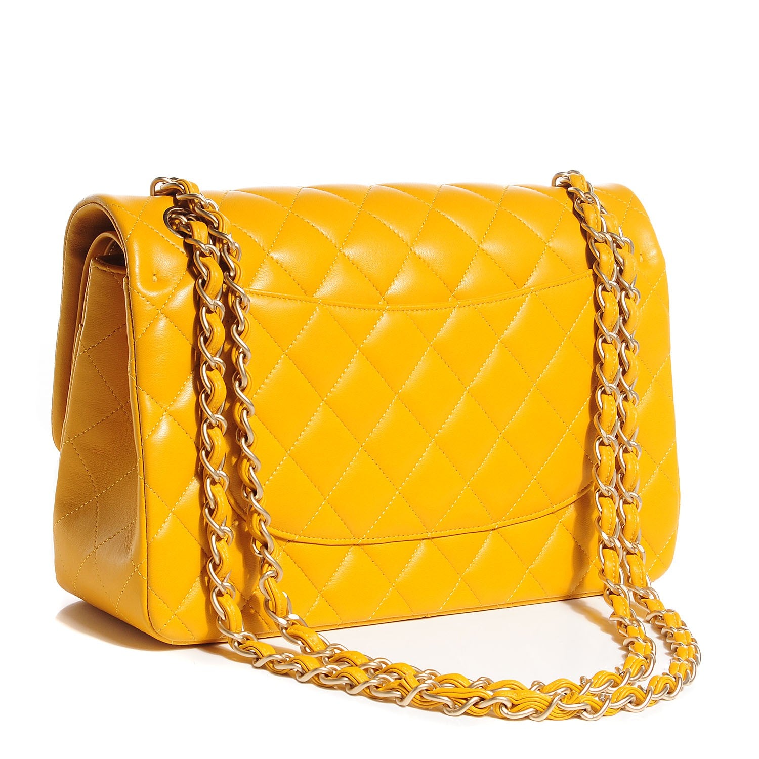 Chanel Lambskin Jumbo Double Flap Yellow 3 of 10