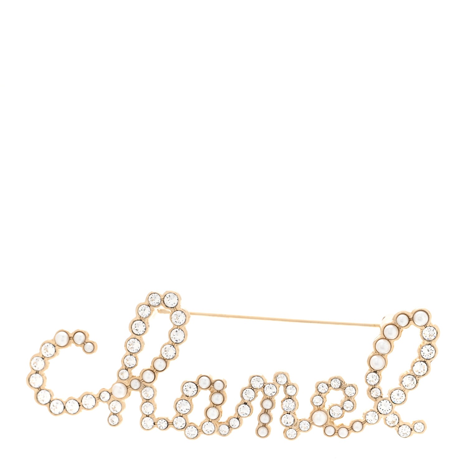 Chanel Metal Glass Swirling Pearls Brooch Pin Gold 1 of 6