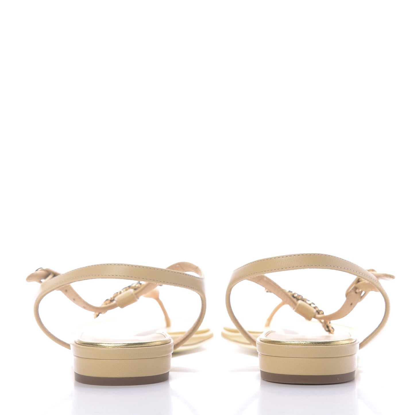 Lambskin CC Chain Thong Sandals 36 Beige