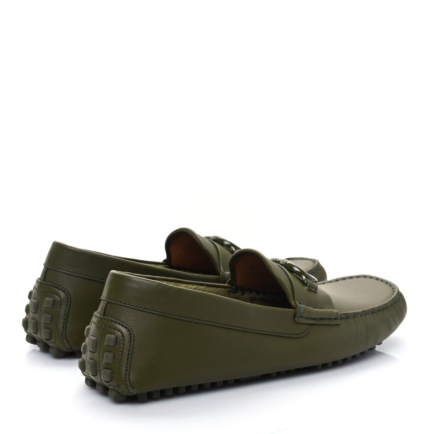 Soft Clove Calfskin Monochrome Mens Interlocking G Driver Loafers 8 Juniper Green