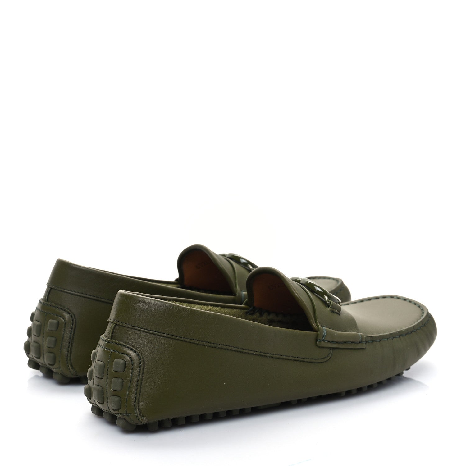 Gucci Soft Clove Calfskin Monochrome Mens Interlocking G Driver Loafers 8 Juniper Green 4 of 8