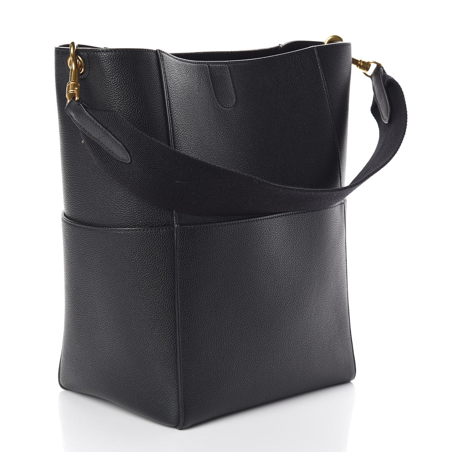 Soft Grained Calfskin Sangle Bucket Bag Black