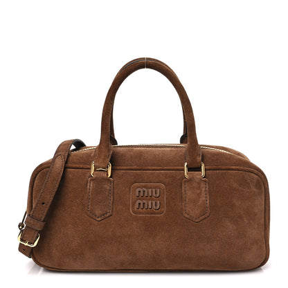 Miu Miu Suede Padded Regular Arcadie Top Handle Bag Cacao 1 of 9
