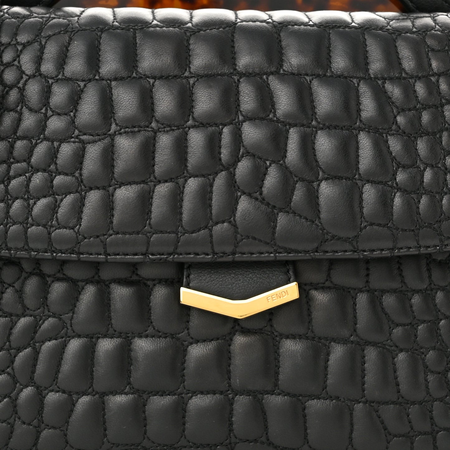 Nappa Calfskin Crocodile Trapuntata Demi Jour Shoulder Bag Black