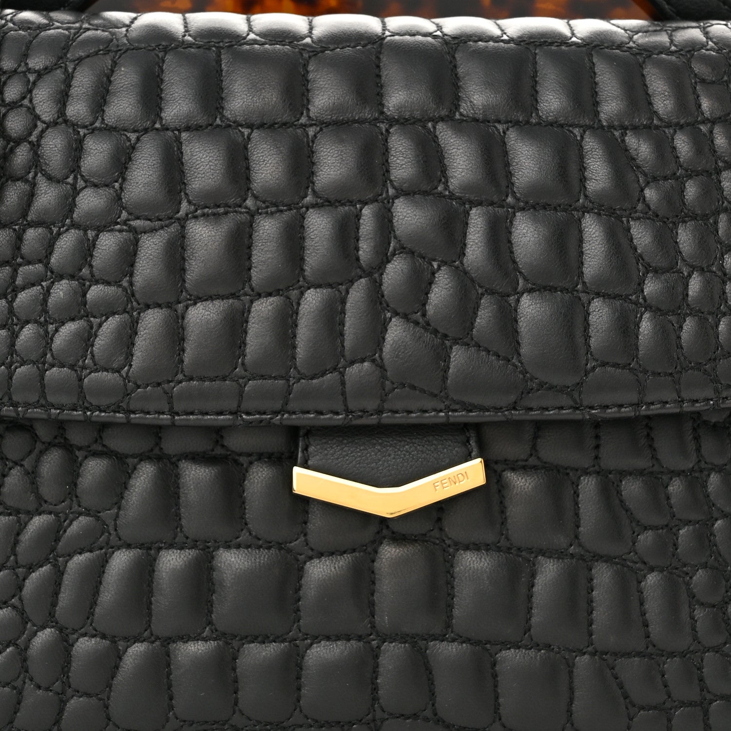 Fendi Nappa Calfskin Crocodile Trapuntata Demi Jour Shoulder Bag Black 8 of 11