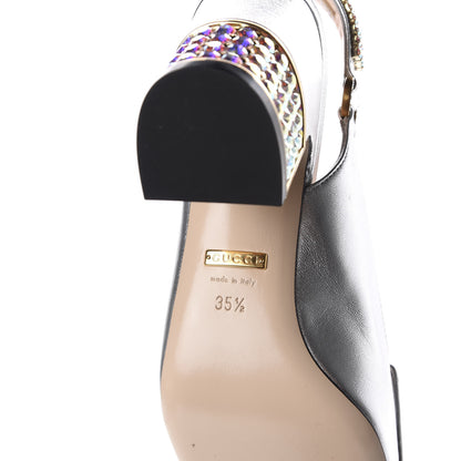 Gucci Metallic Nappa Crystal Square G Madelyn Slingbacks 35.5 Silver 8 of 11