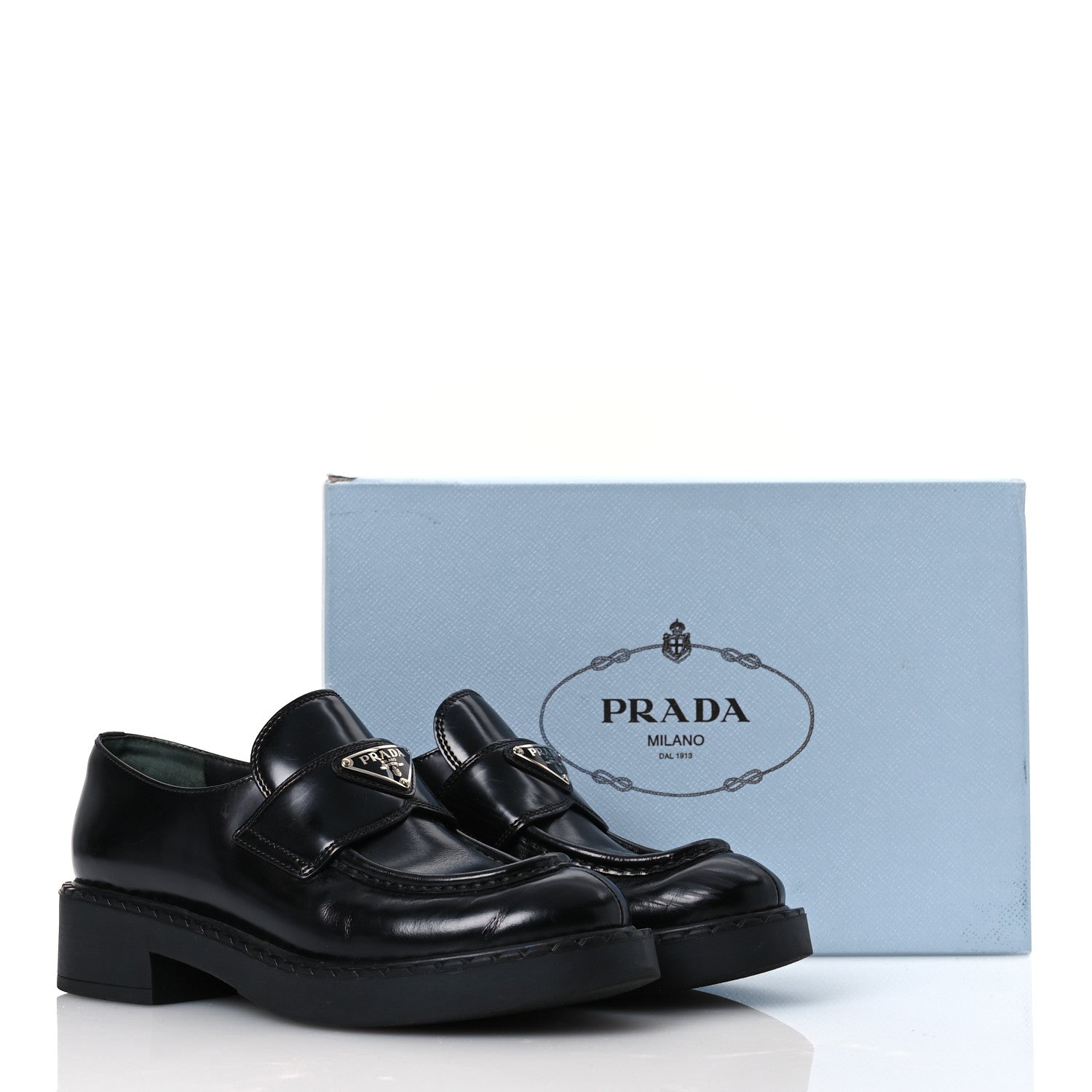 Prada Spazzolato Metal Triangle Logo 50mm Loafers 38 Black 15 of 15