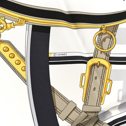 Hermes Silk En Roue Libre Scarf 90 White Black Gold 4 of 5