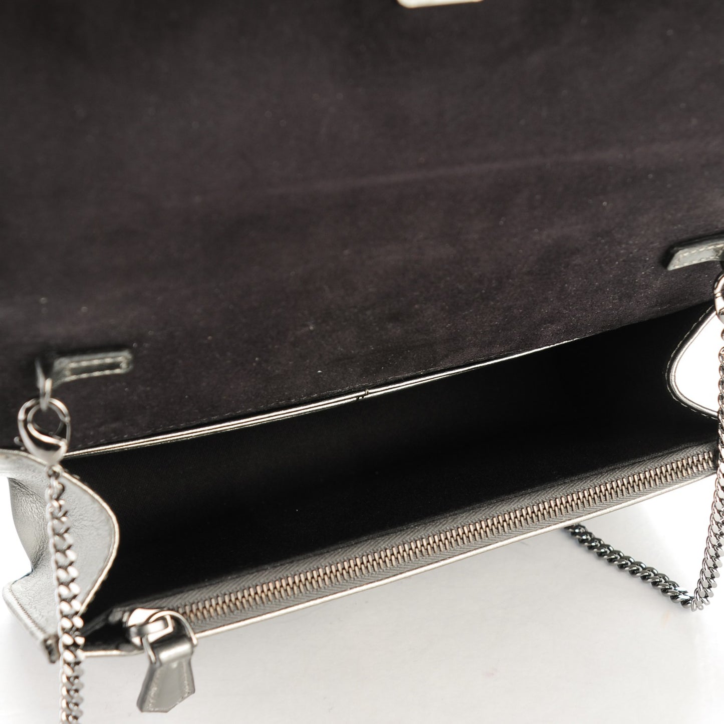 Glossy Calfskin Crystal Studded Tube Wallet On Chain Graphite
