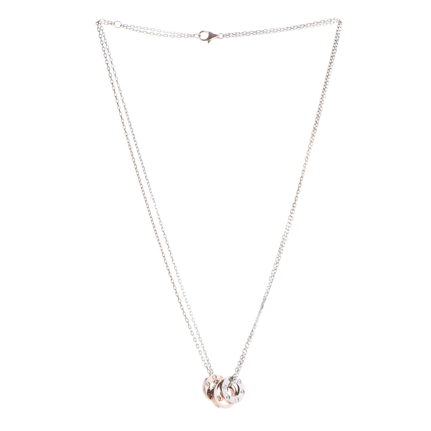 18K White Pink Gold Diamond Three Ring LOVE Pendant Necklace