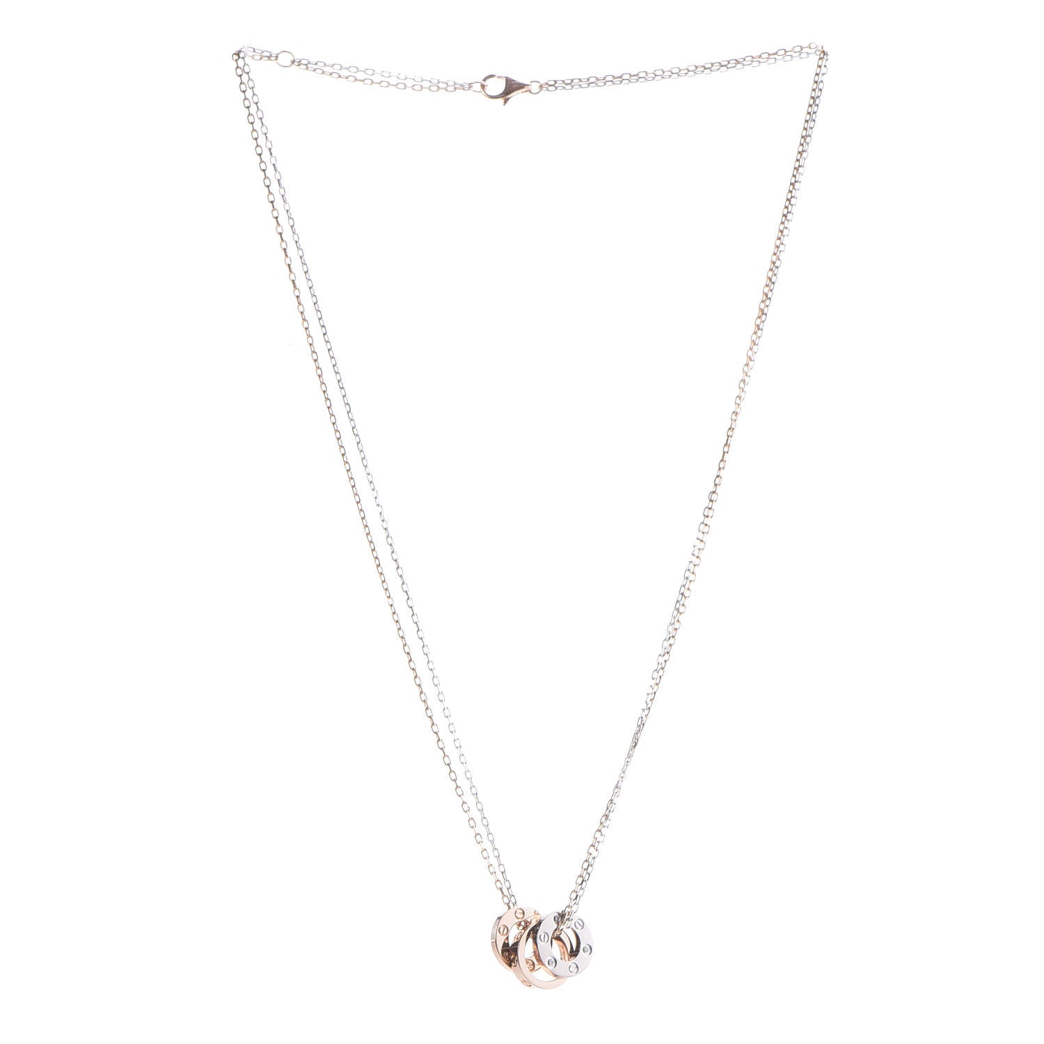 Cartier 18K White Pink Gold Diamond Three Ring LOVE Pendant Necklace 3 of 8