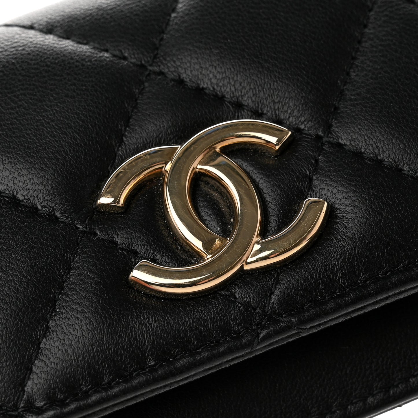 Lambskin Quilted Flap Card Holder Black
