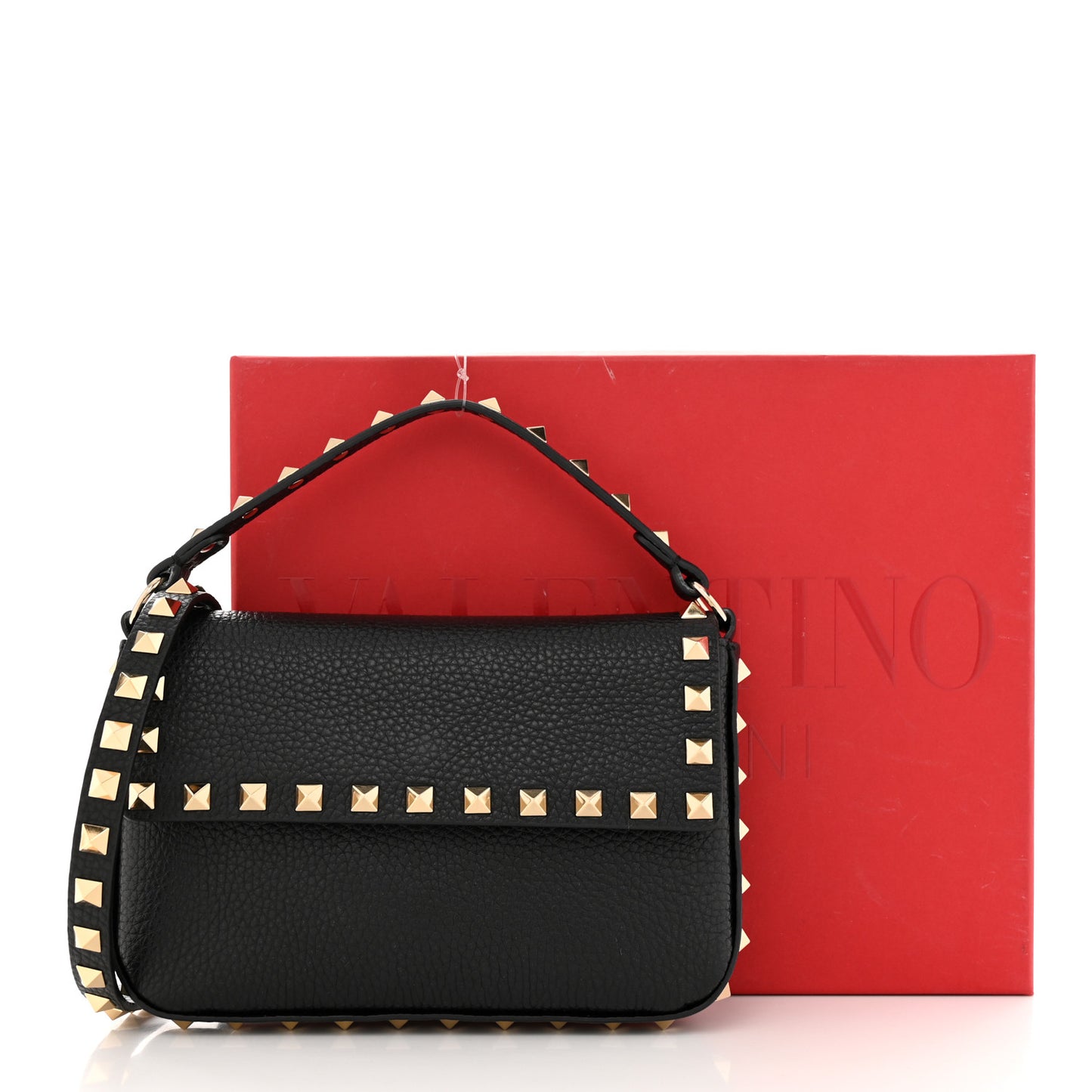Grainy Calfskin Rockstud Crossbody Pouch Black