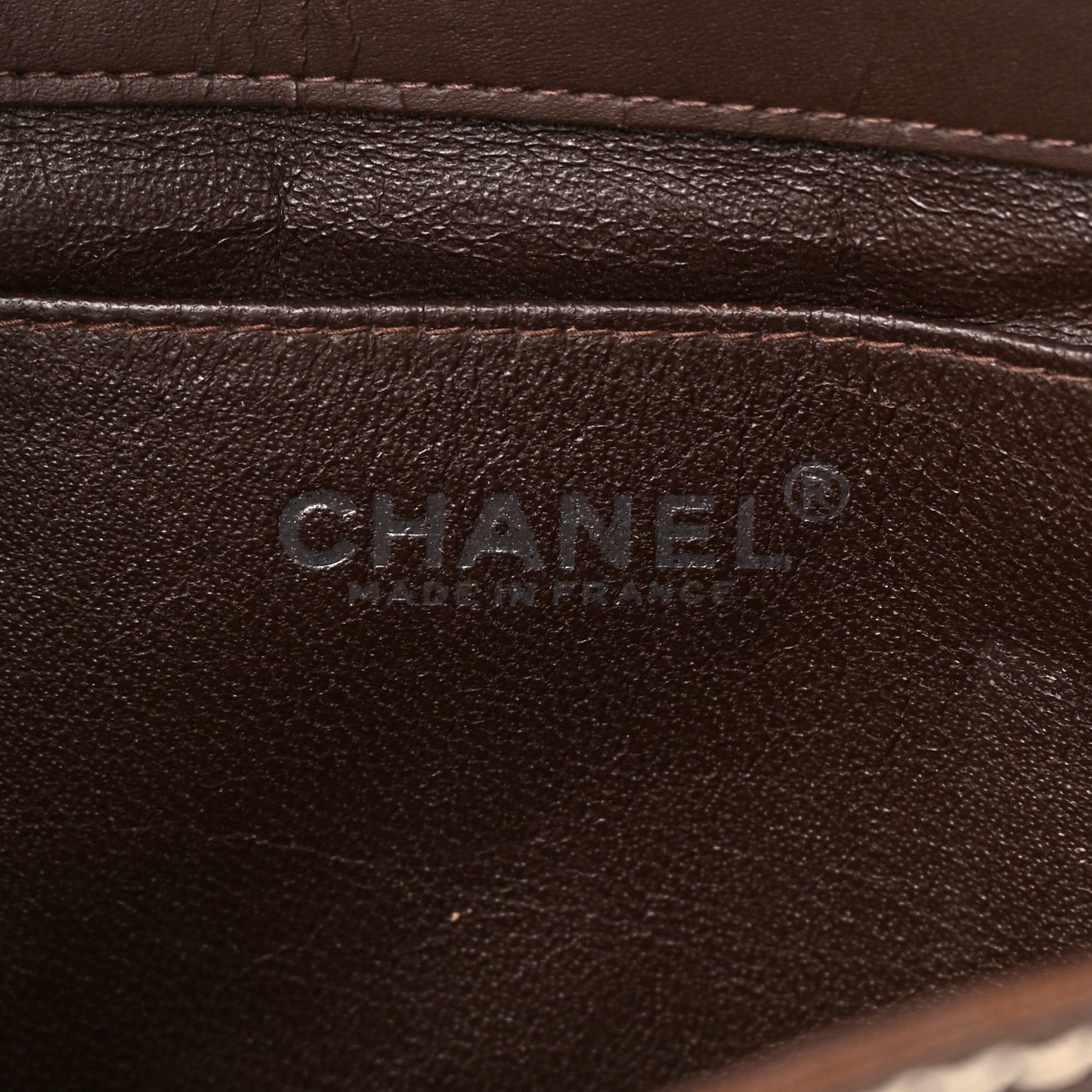 Lambskin Contrast Square Stitch Flap Brown