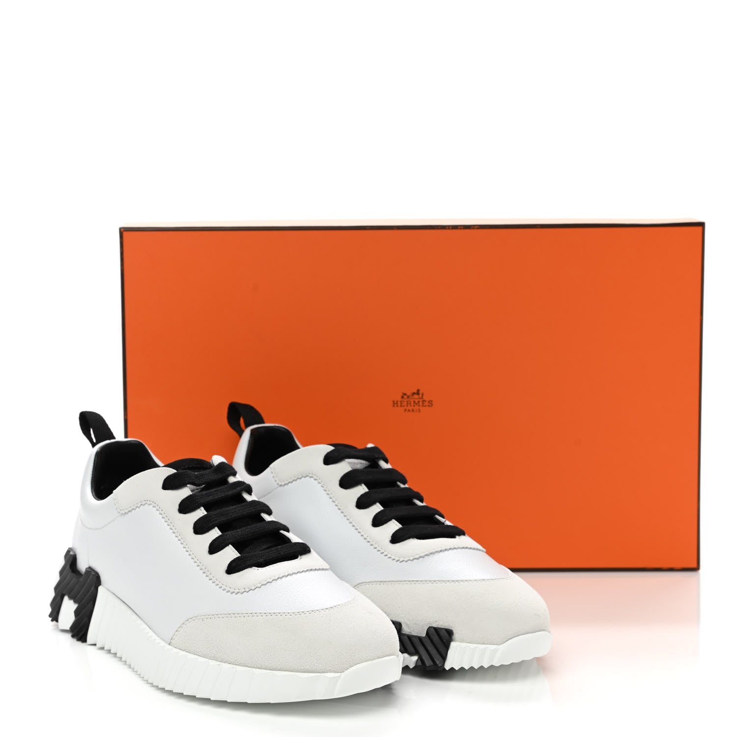 Hermes Goatskin Suede Goatskin Bouncing Sneakers 37 White Black 9 of 9