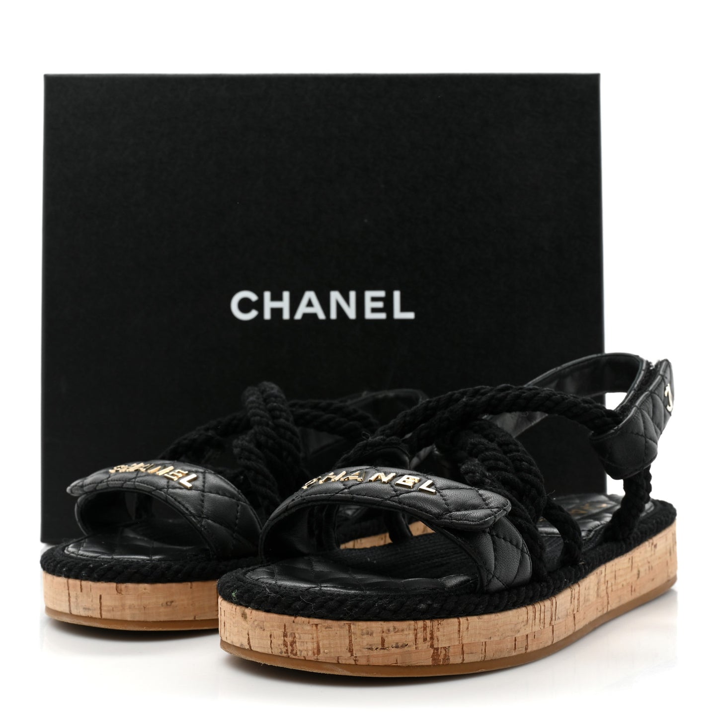 Cord Lambskin Quilted Logo Sandals 39 Black