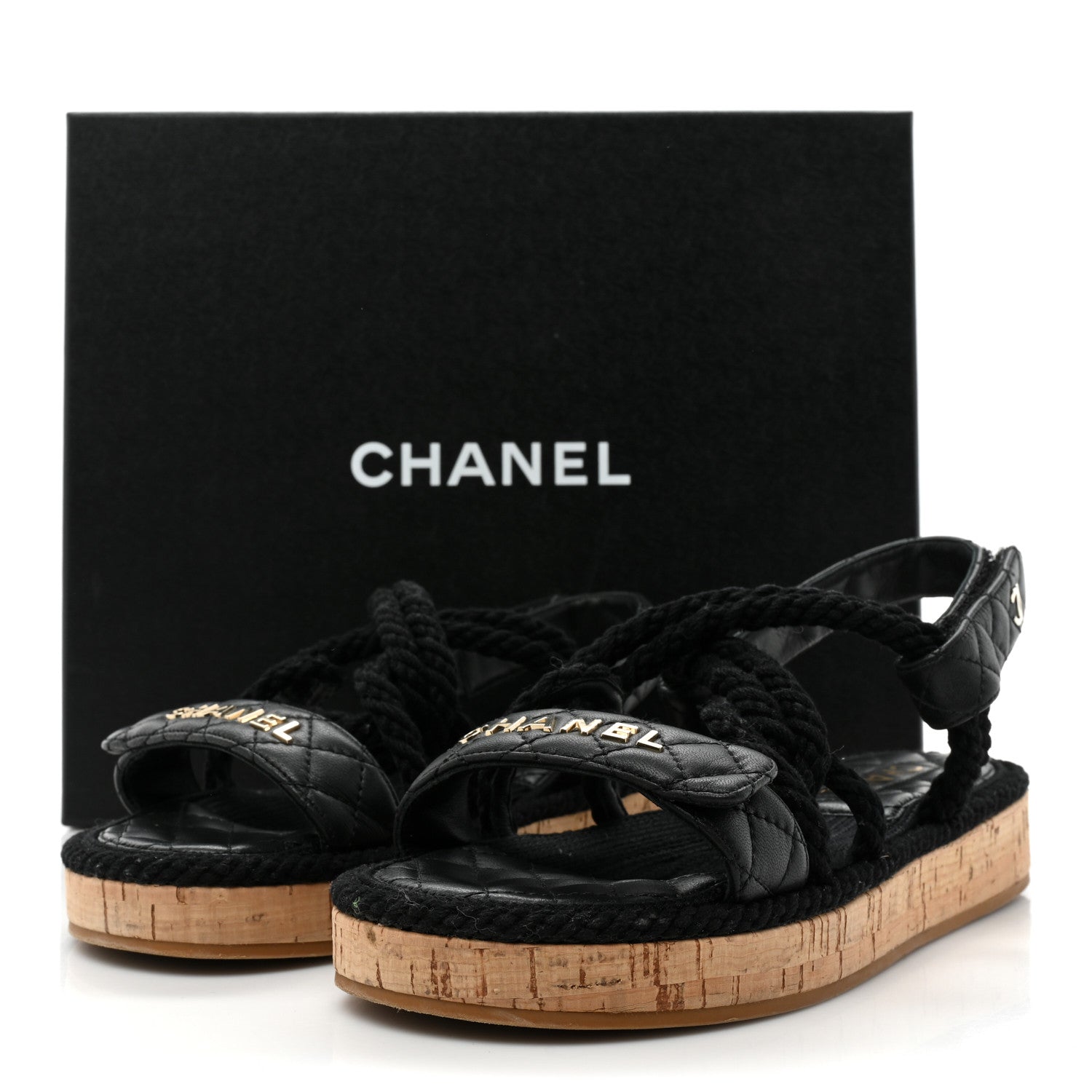 Chanel Cord Lambskin Quilted Logo Sandals 39 Black 11 of 11