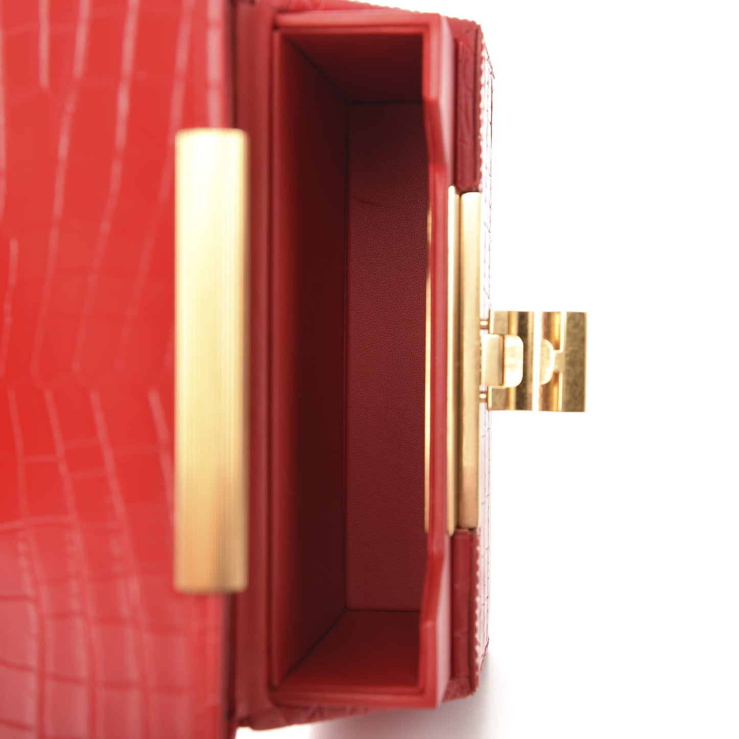 Calfskin Crocodile Embossed Daisey Box Clutch Red