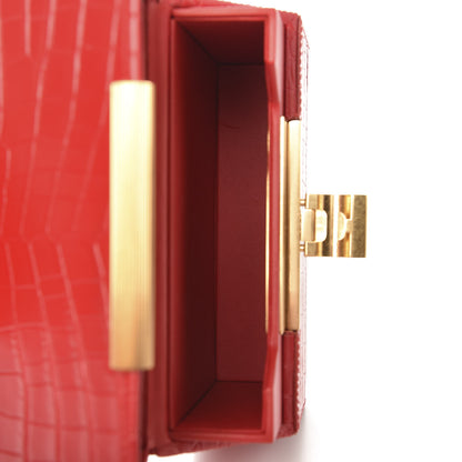 Bottega Veneta Calfskin Crocodile Embossed Daisey Box Clutch Red 5 of 9