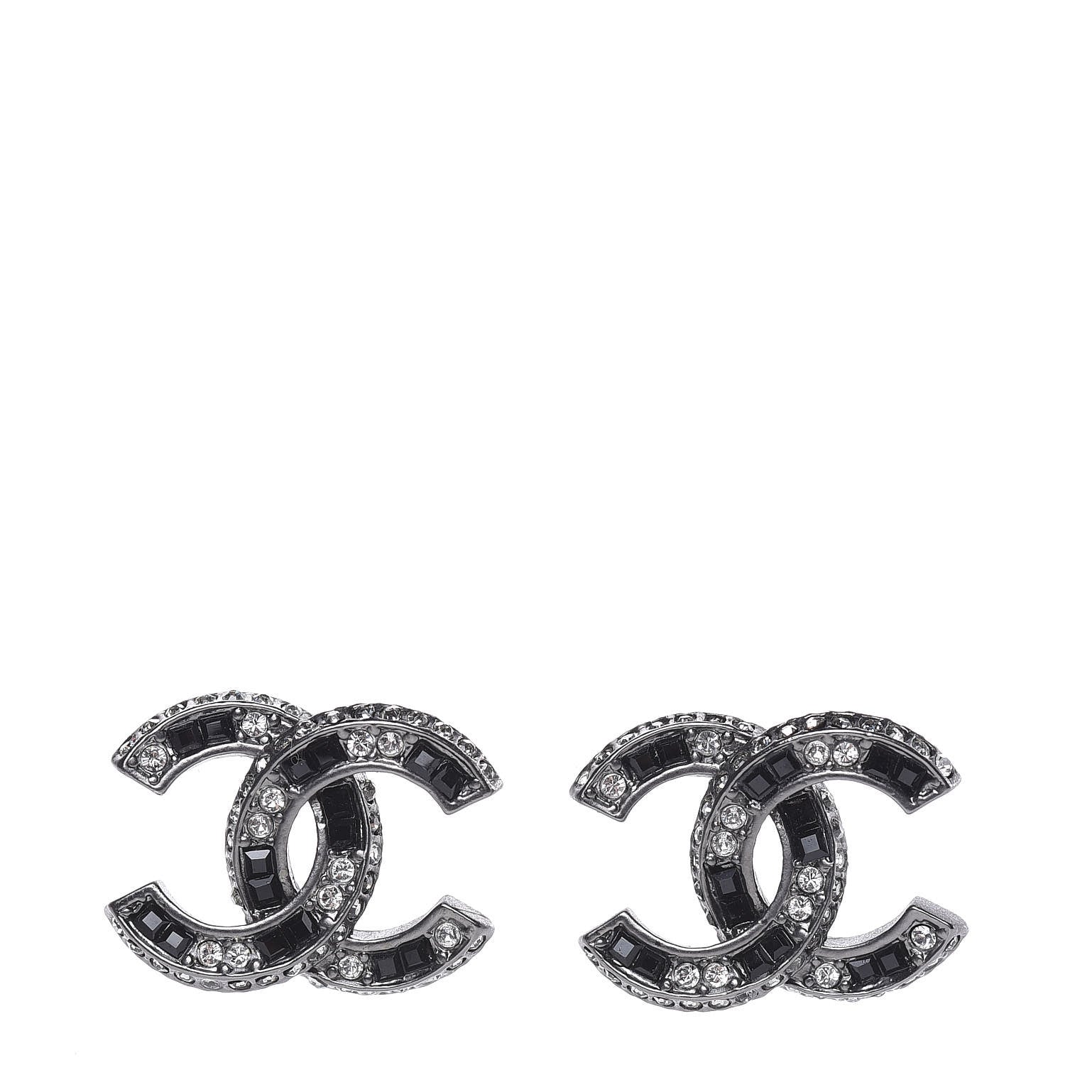 Chanel Ruthenium Crystal CC Earrings Black 1 of 6